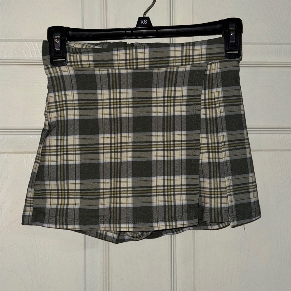 Altar’d State Plaid Mini Skirt (skort) in Green and White